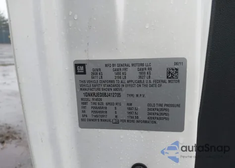 2011 Chevrolet Traverse 2Lt из США, поврежденный, VIN 1GNKRJED8BJ412705